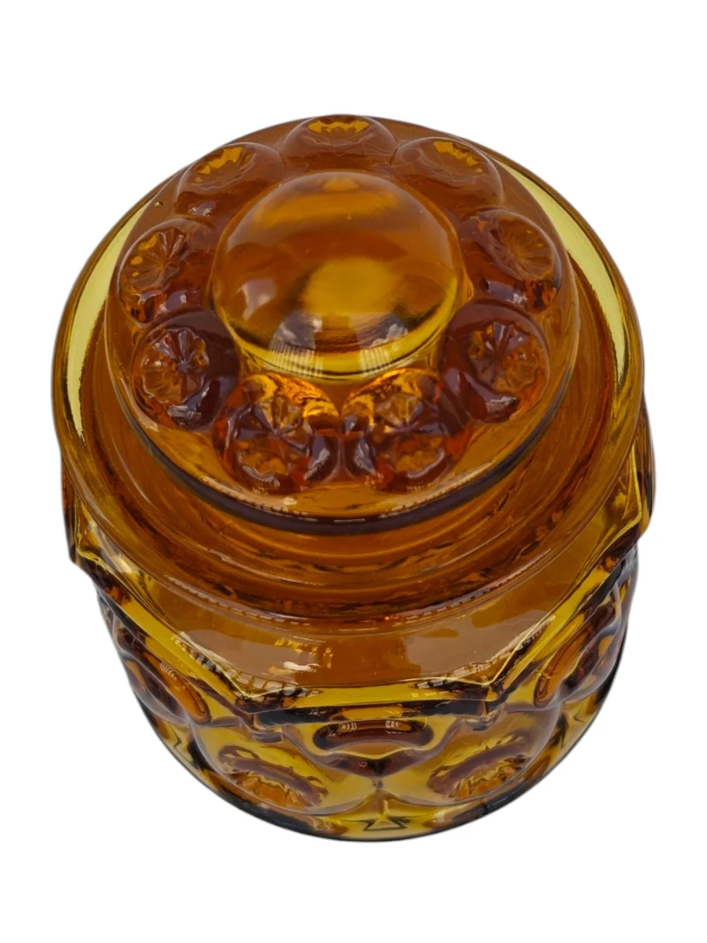 Vintage L.E. Smith Moon & Star Small Amber Glass Canister With Lid
